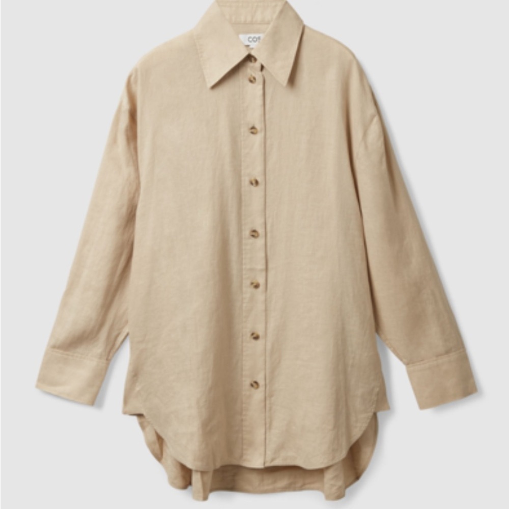 COS Beige Button-Down Linen Shirt
